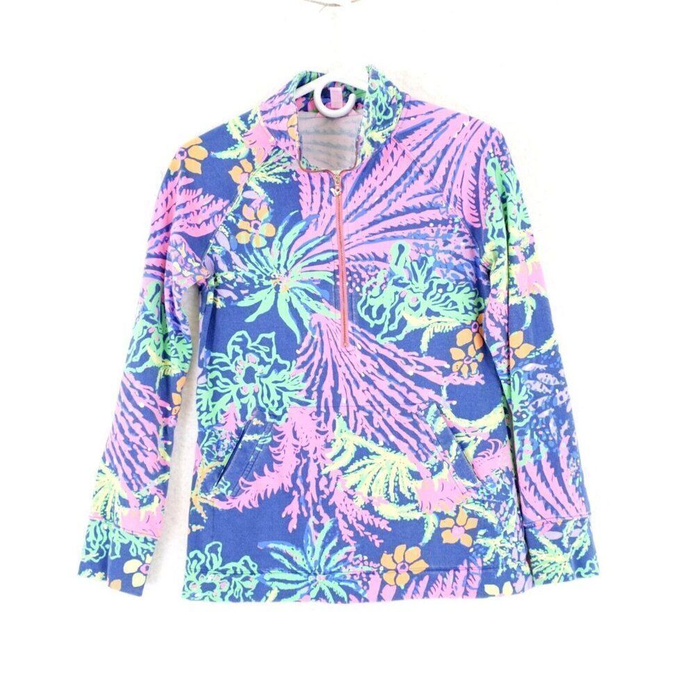 Lilly Pulitzer Xs Pink Blue 1/4 Zip Jacket Cotton Spandex Long Sleeve